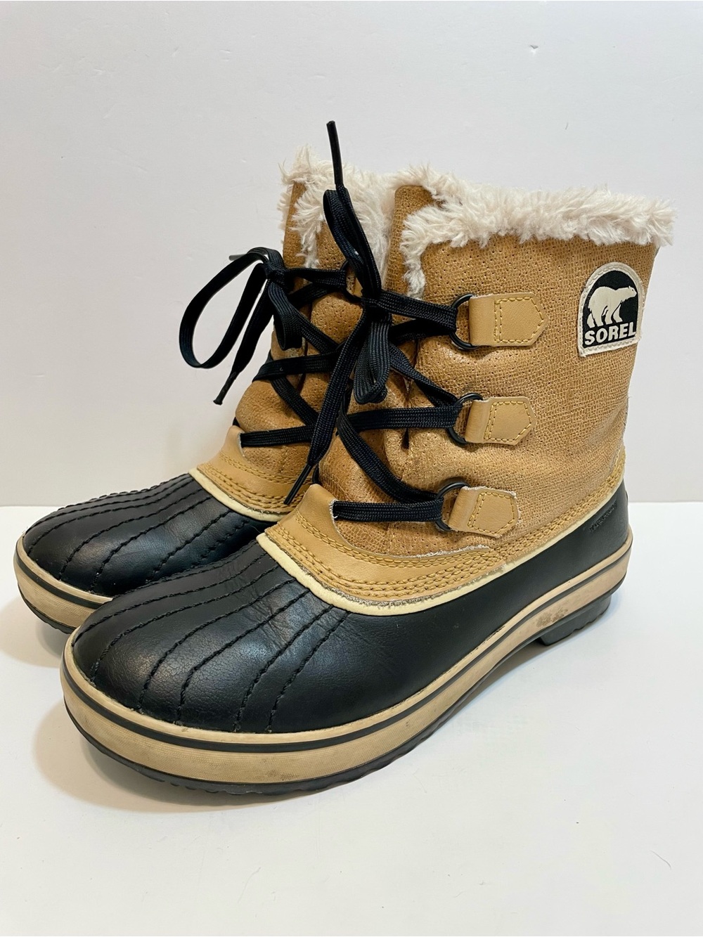 Sorel Tivoli Waterproof Winter Snow Boots Tan Black Women's Size 8.5